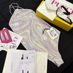 Emilio PUCCI Marmo Print Bathing Suit SMALL w/ Hair Clips